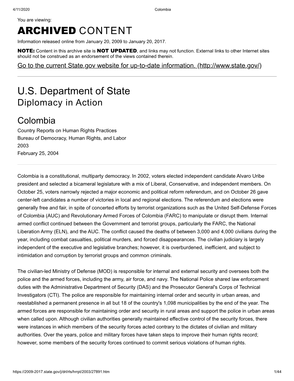 US Department of State ARCHIVED CONTENT