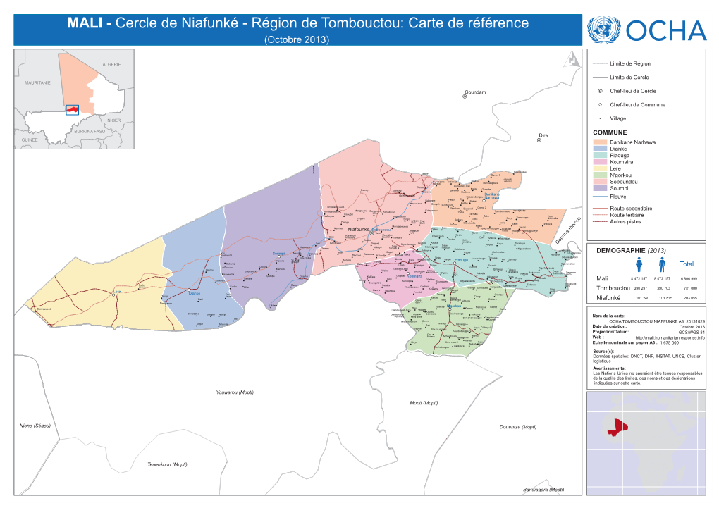 MALI - Cercle De Niafunké - Région De Tombouctou: Carte De Référence (Octobre 2013)