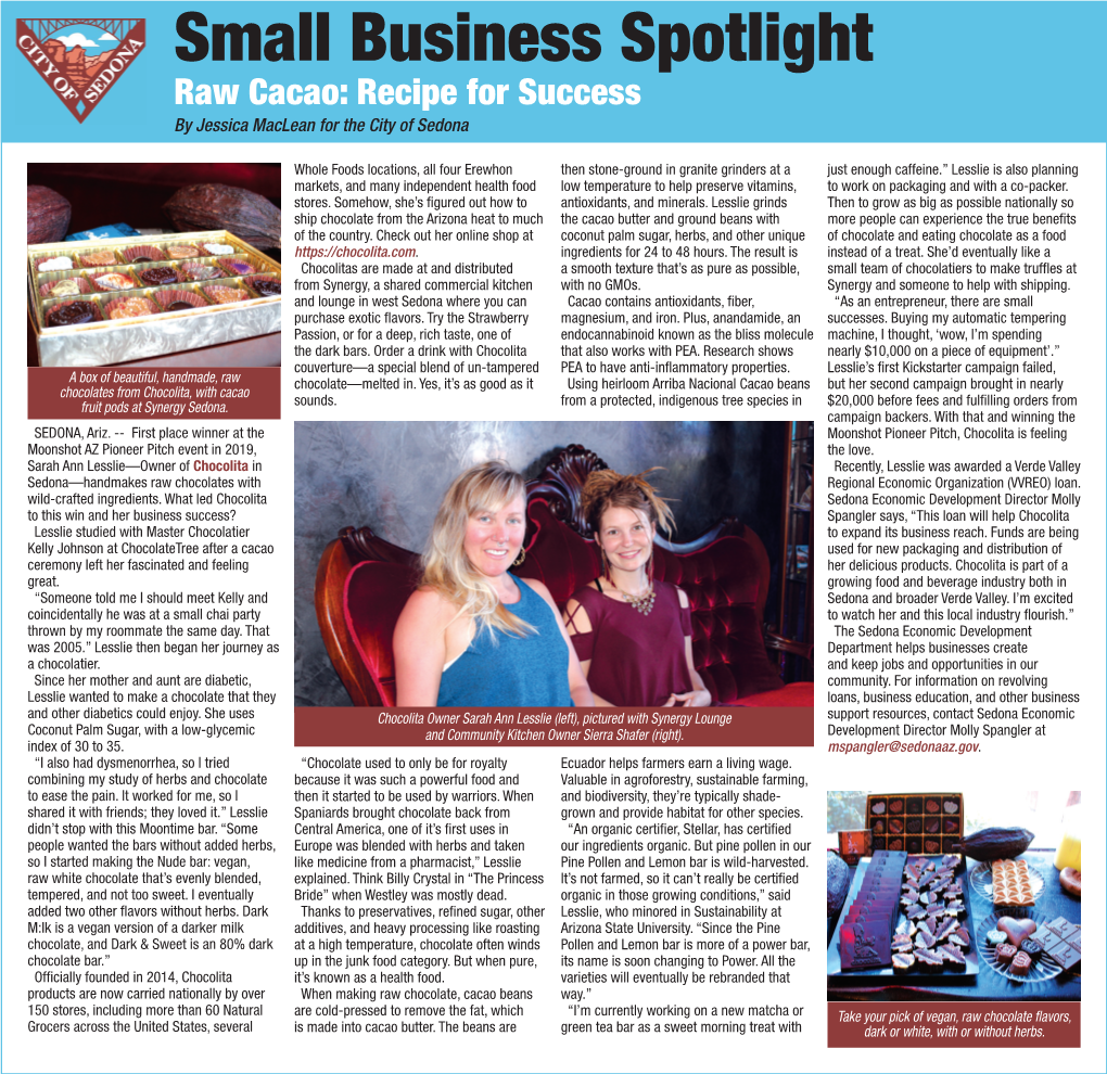 Small Business Spotlight Raw Cacao: Recipe for Success by Jessica Maclean for the City of Sedona