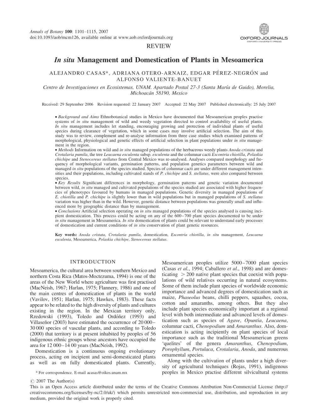 In Situ Management and Domestication of Plants in Mesoamerica