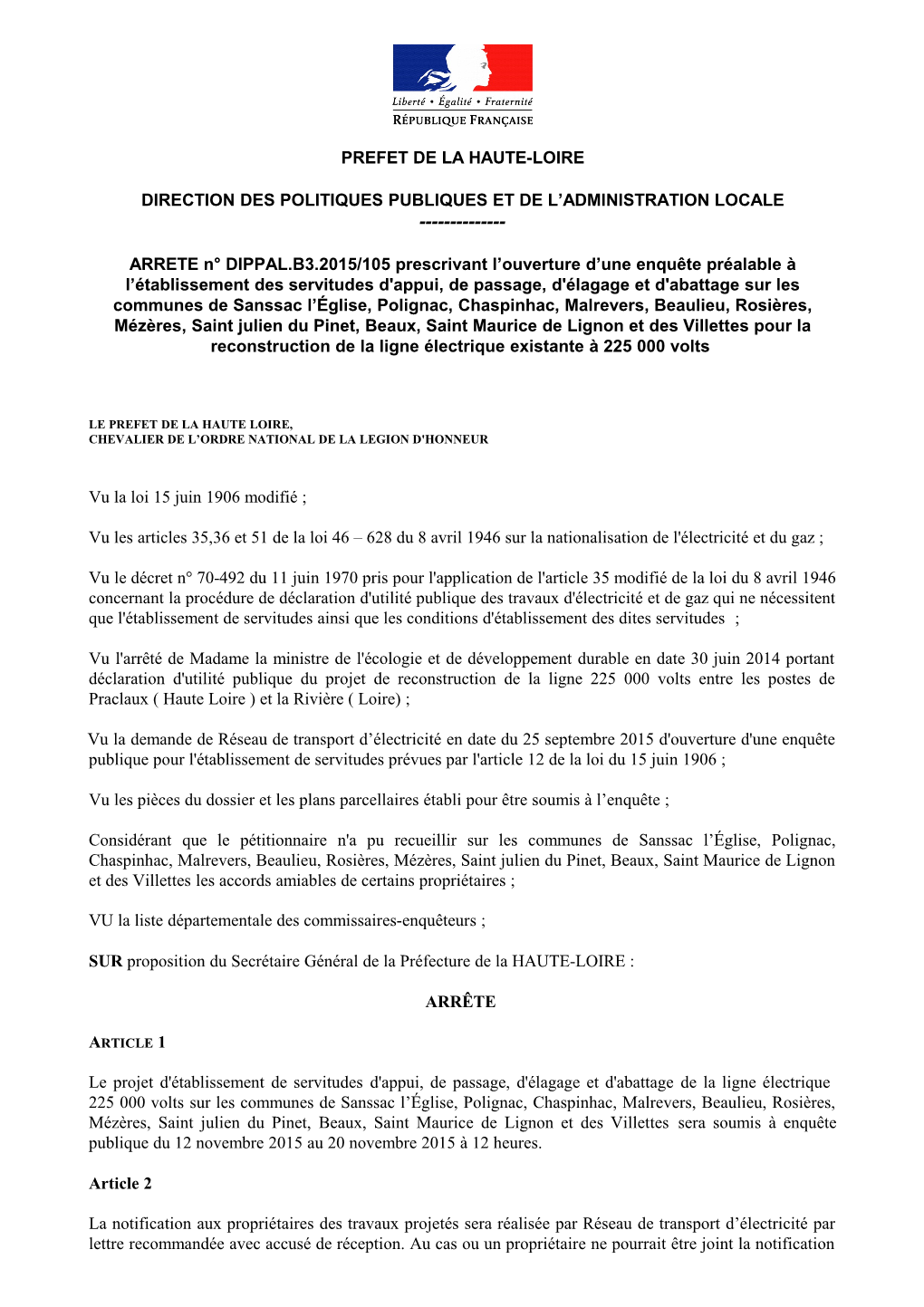 Prefet De La Haute-Loire Direction Des Politiques