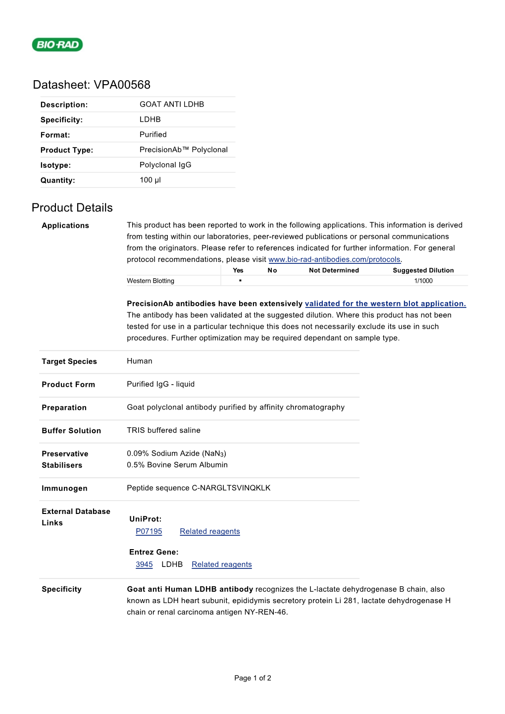 Datasheet: VPA00568 Product Details