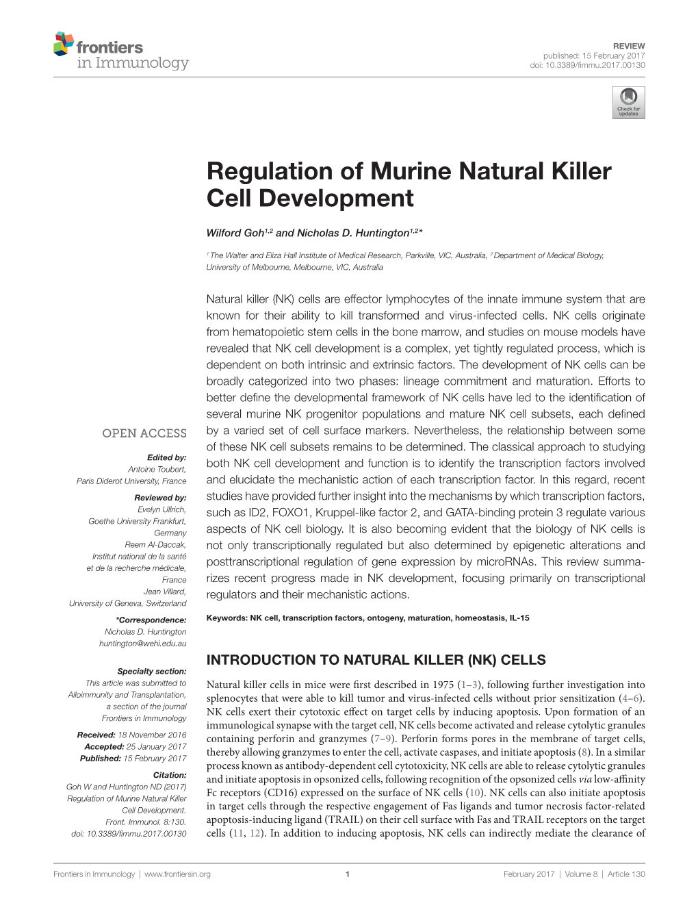 Regulation of Murine Natural Killer Cell Development