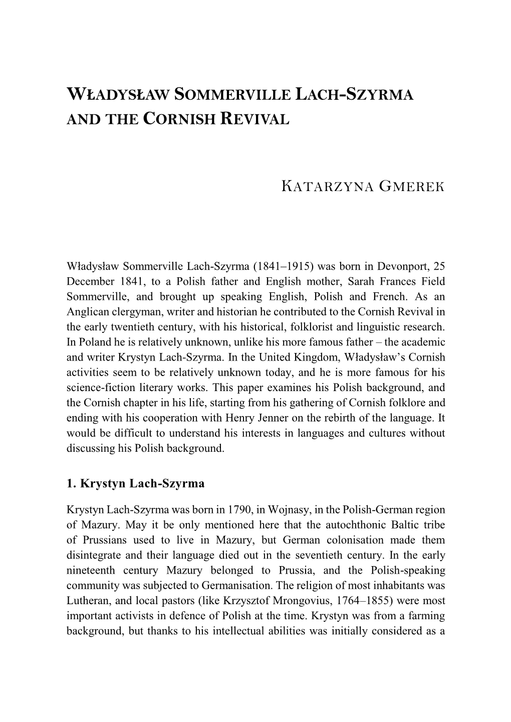 Władysław Sommerville Lach-Szyrma and the Cornish Revival