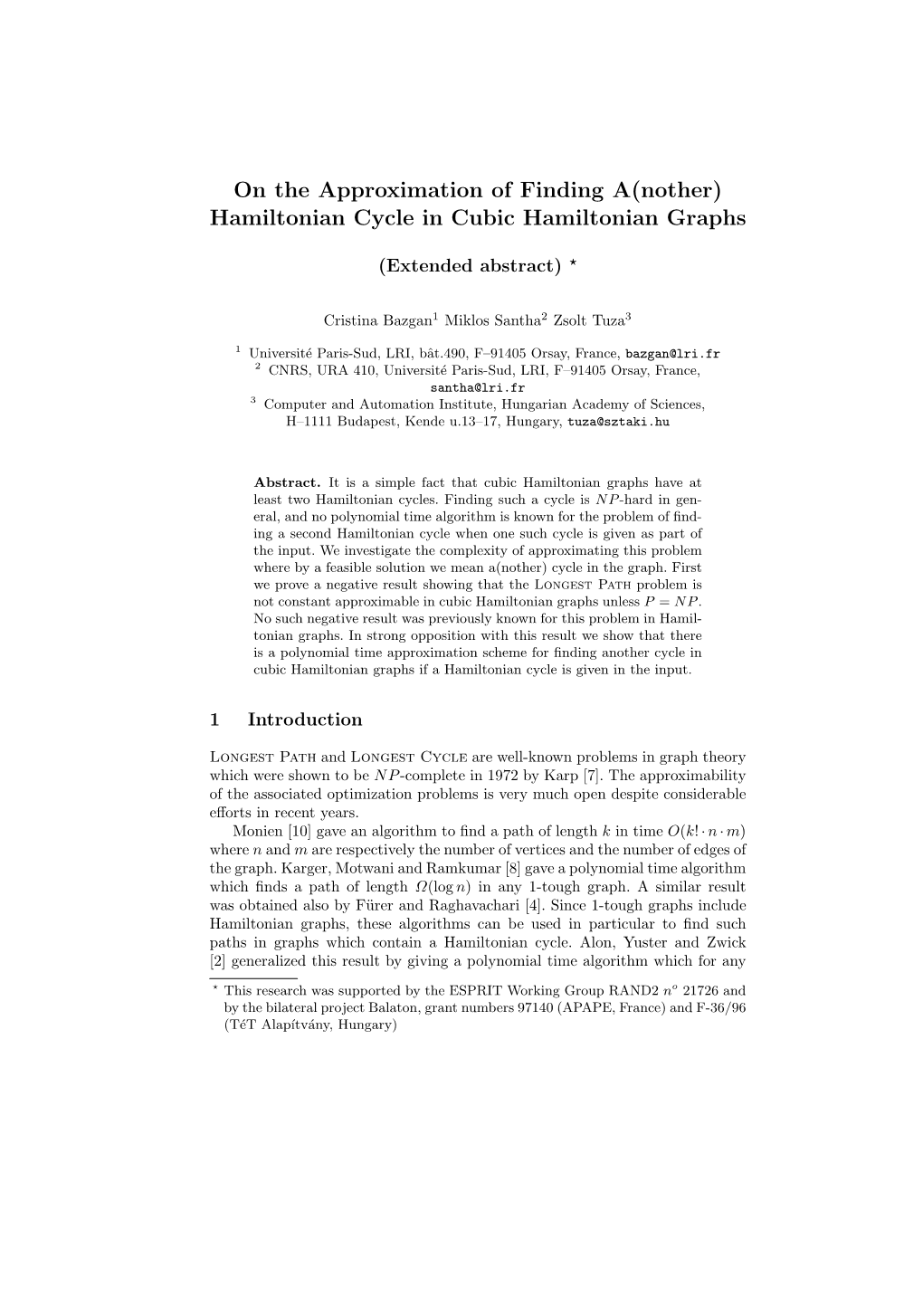 Hamiltonian Cycle in Cubic Hamiltonian Graphs