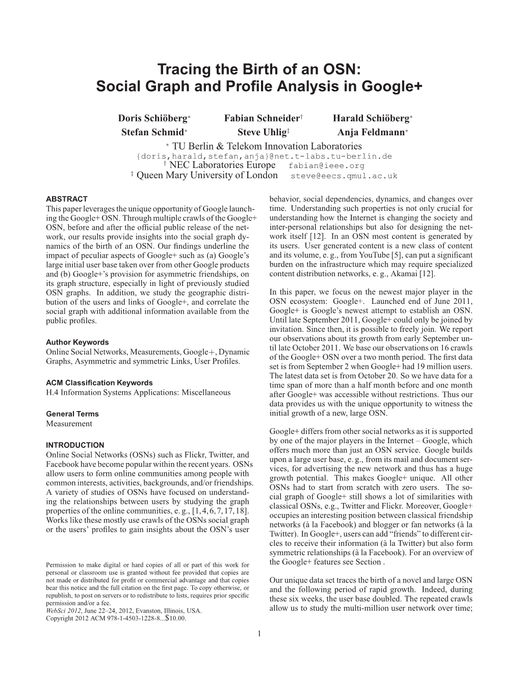 Tracing the Birth of an OSN: Social Graph and Profile Analysis in Google+