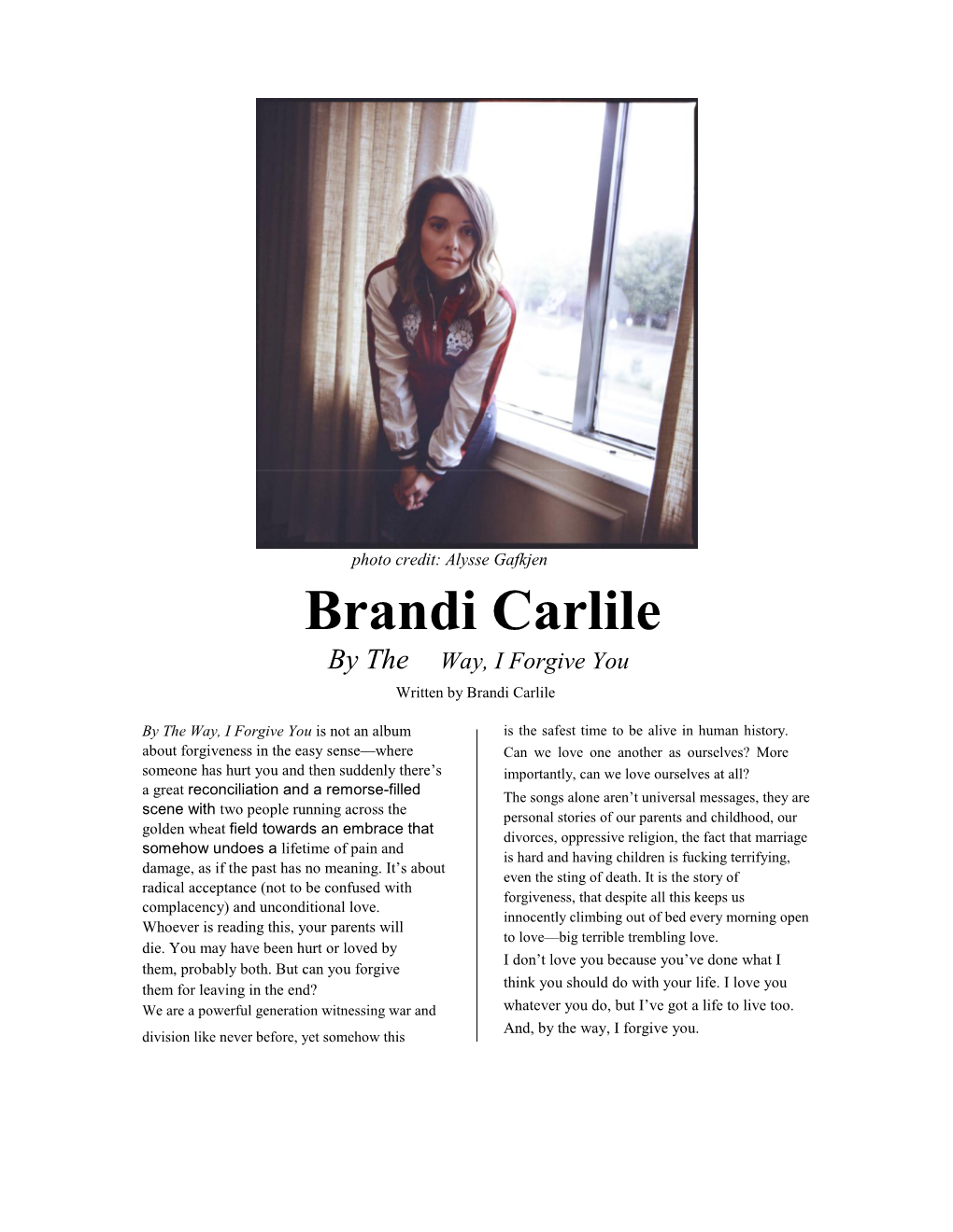 Brandi Carlile by the Way, I Forgive You