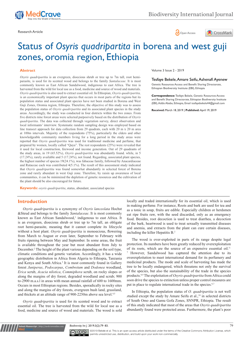 Status of Osyris Quadripartita in Borena and West Guji Zones, Oromia Region, Ethiopia