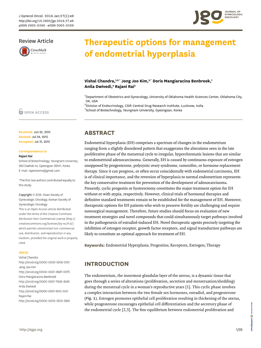 Therapeutic Options for Management of Endometrial Hyperplasia