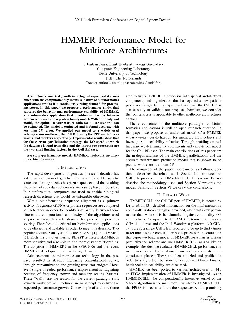 HMMER Performance Model for Multicore Architectures