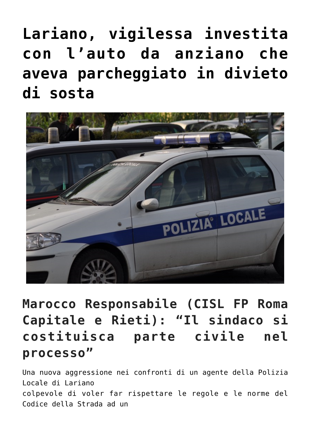 Auto Da Anziano Che Aveva Parcheggiato in Divieto Di Sosta,Frascati