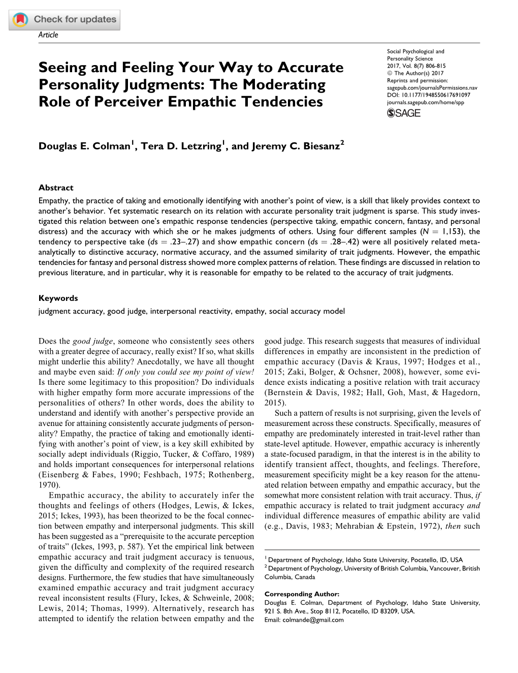 Seeing and Feeling Your Way to Accurate Personality Judgments