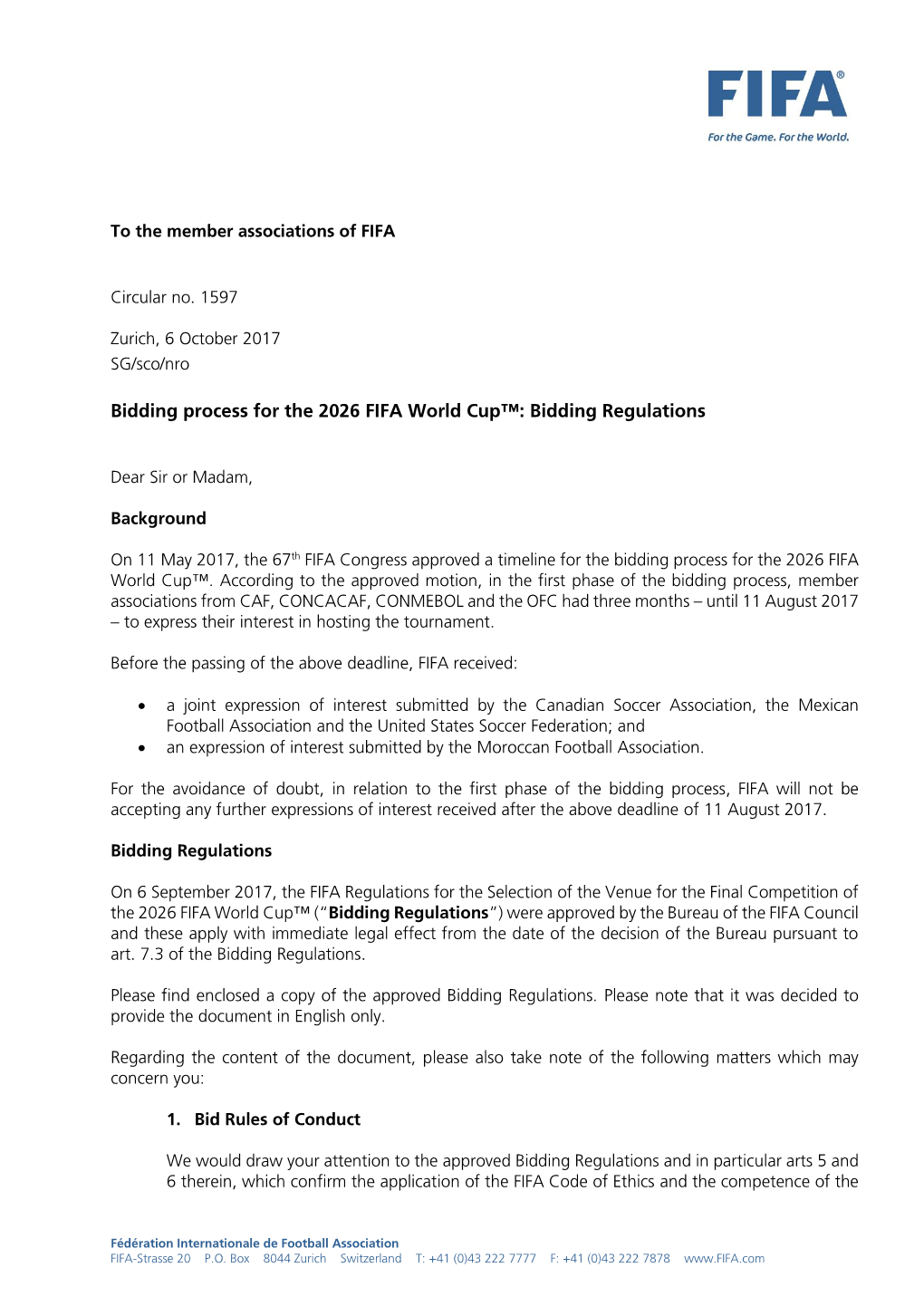 Bidding Process for the 2026 FIFA World Cup™: Bidding Regulations