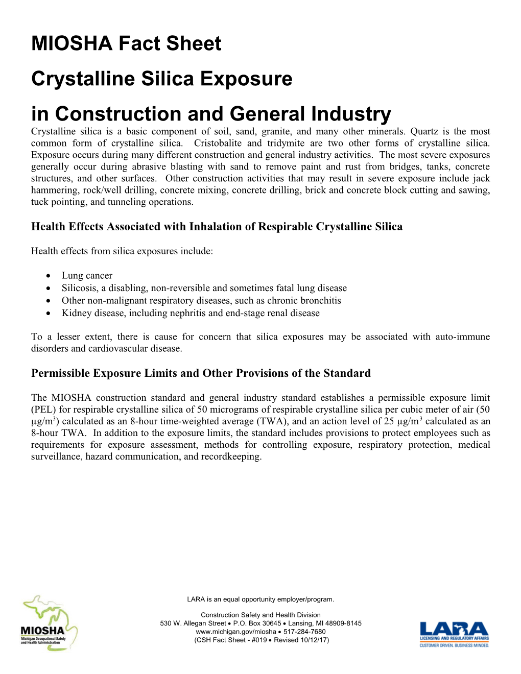 Crystalline Silica Exposure In Construction And General Industry