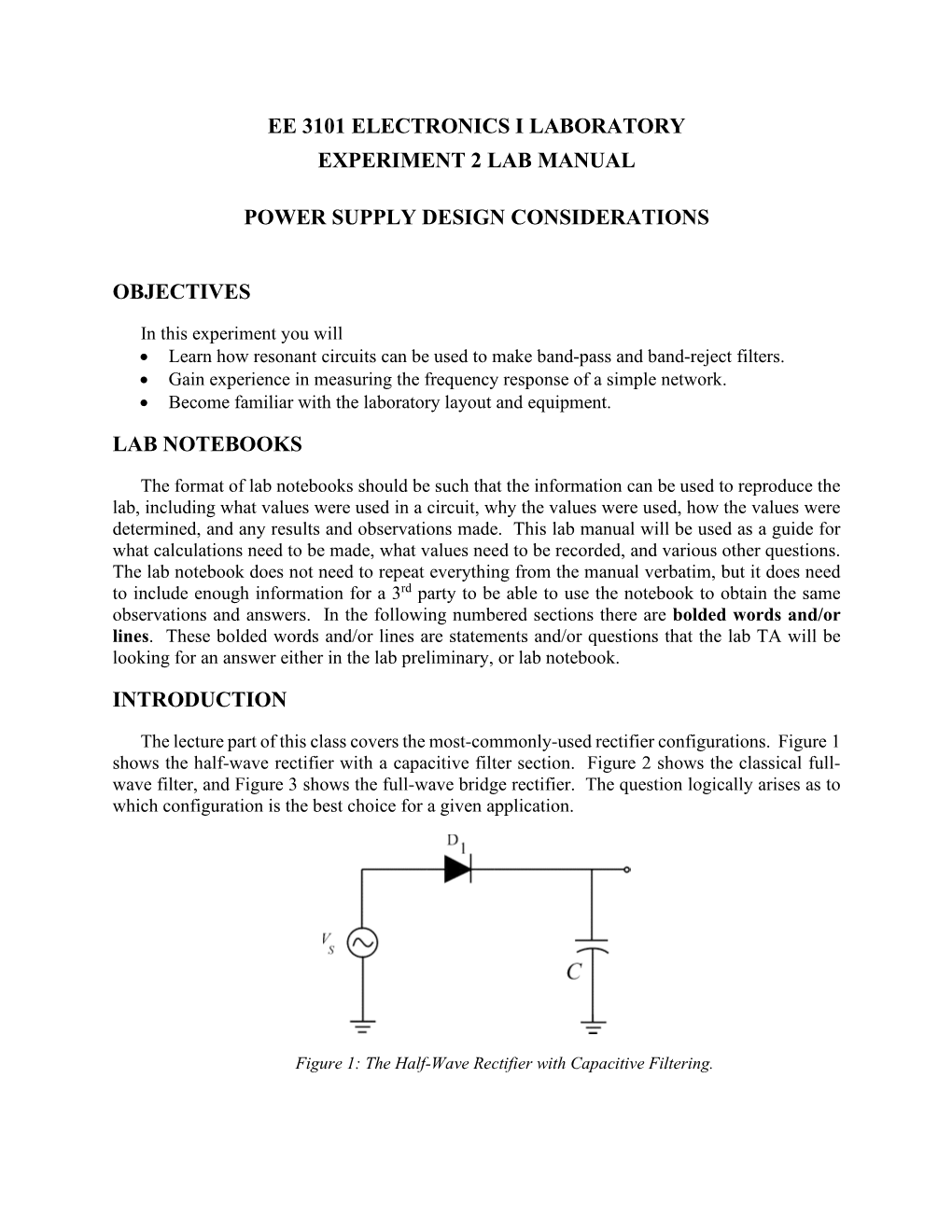 Ee 3101 Electronics I Laboratory Experiment 2 Lab Manual