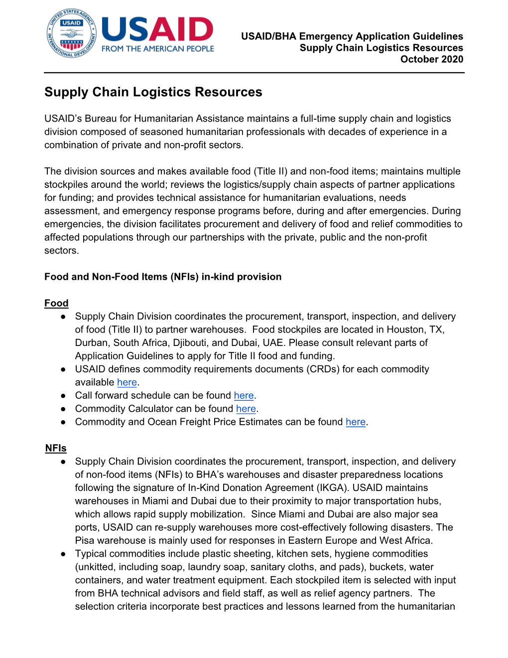 Supply Chain Logistics Resources October 2020