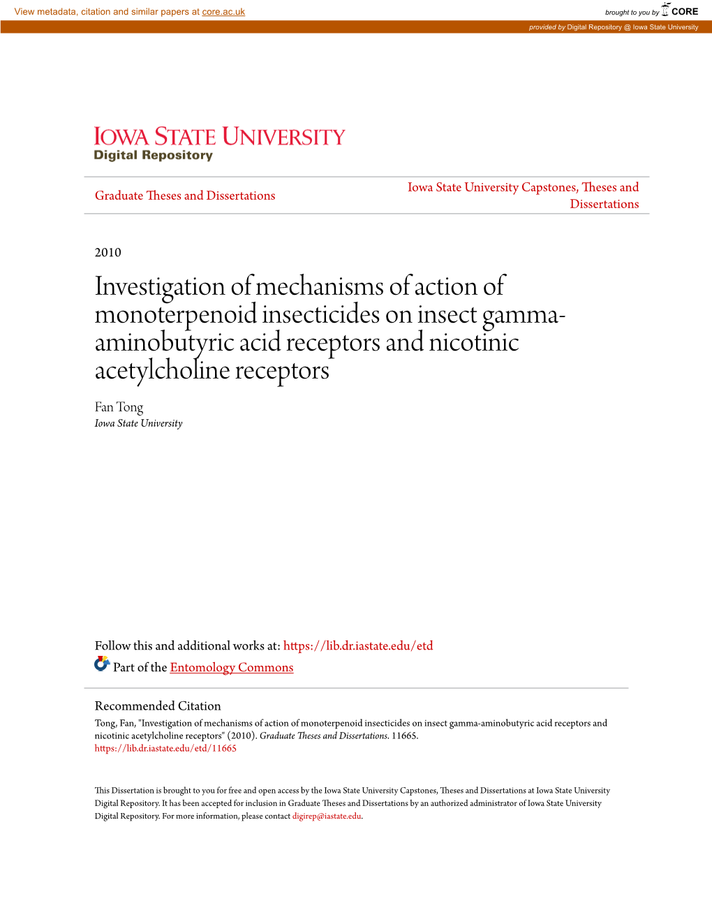 Investigation of Mechanisms of Action of Monoterpenoid