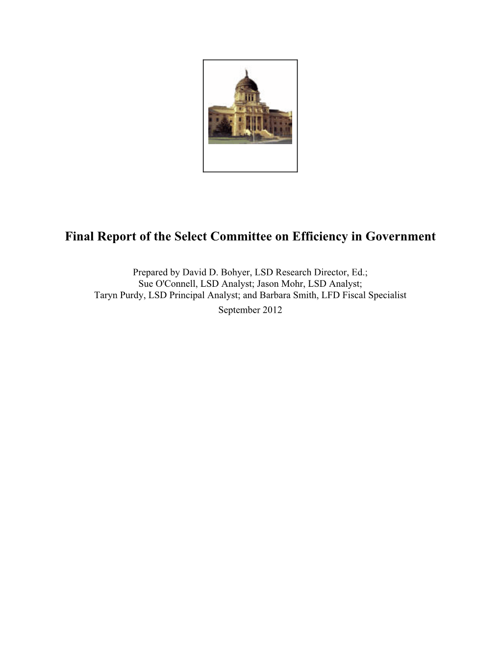 Final Report of the Select Committee on Efficiency in Government