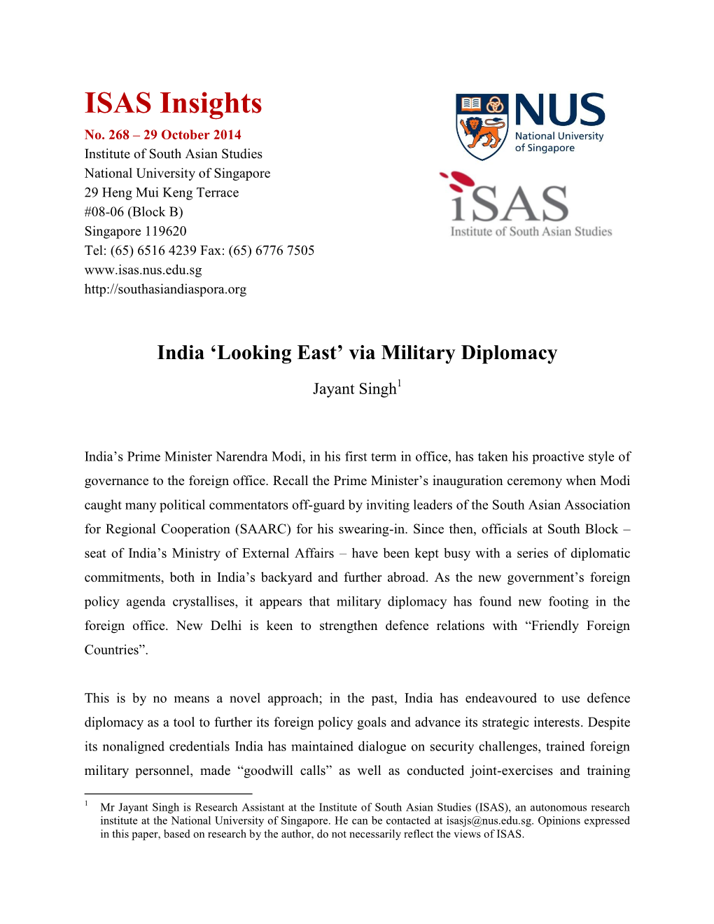 India 'Looking East' Via Military Diplomacy