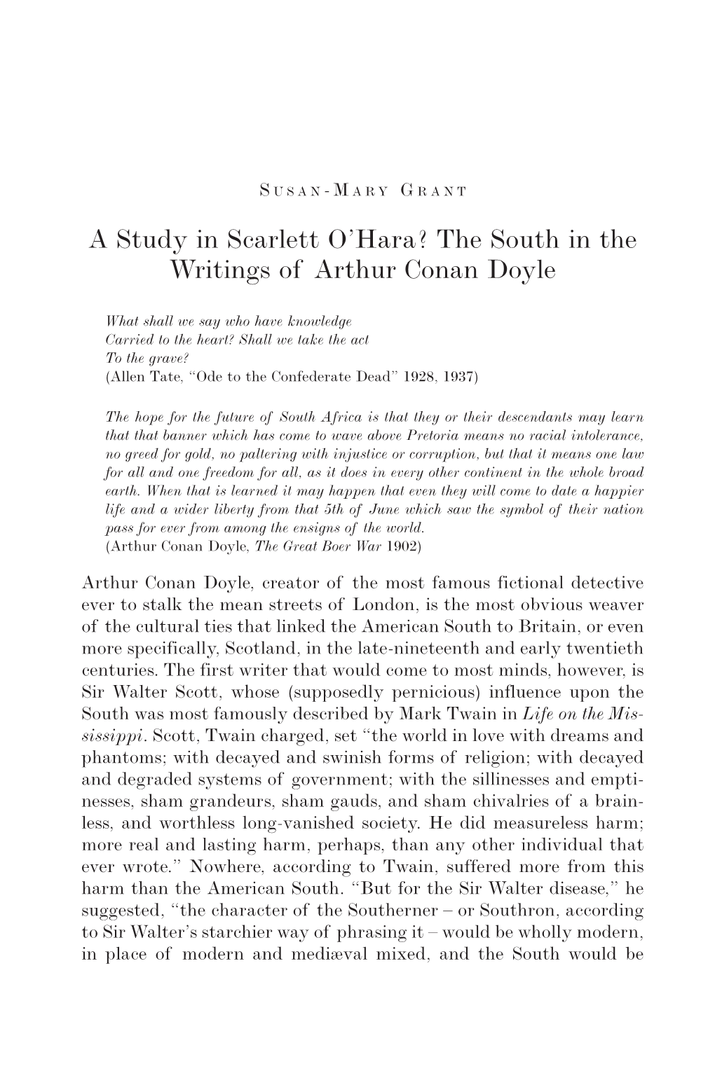 A Study in Scarlett O'hara? the South in the Writings of Arthur Conan Doyle
