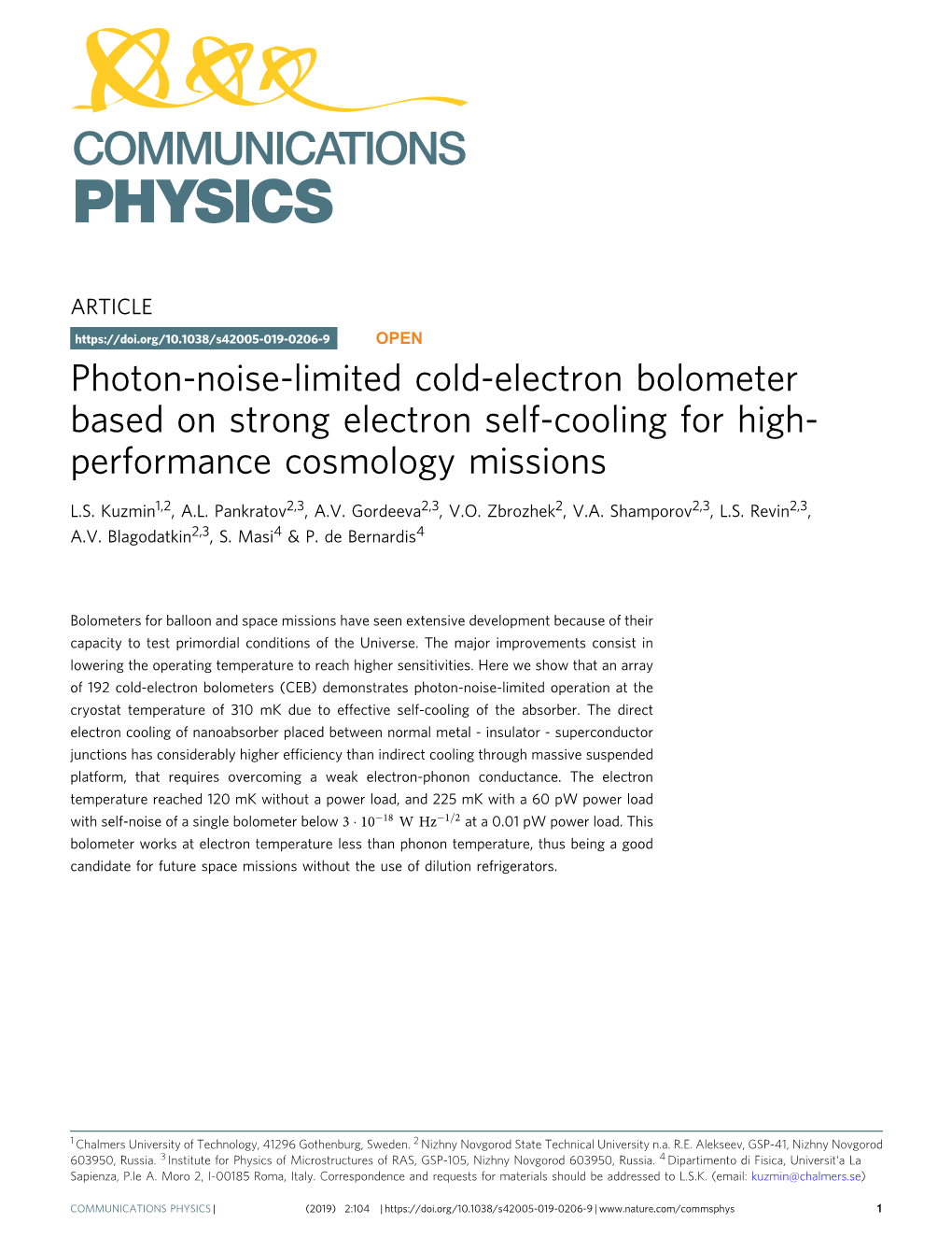 Photon-Noise-Limited Cold-Electron Bolometer Based on Strong Electron Self-Cooling for High- Performance Cosmology Missions