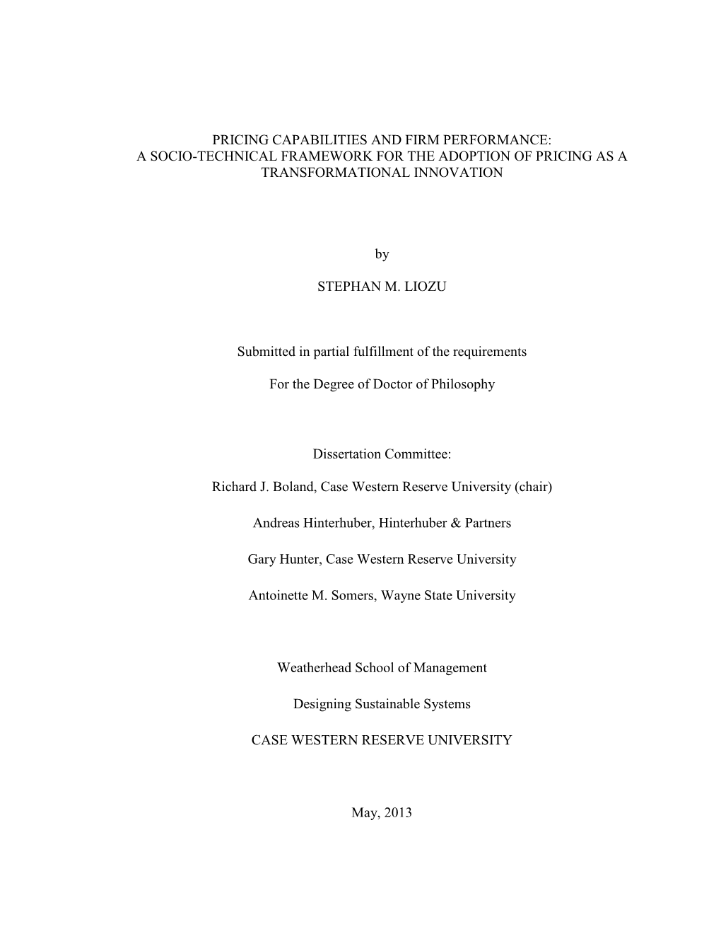 Pricing Capabilities and Firm Performance: a Socio-Technical Framework for the Adoption of Pricing As a Transformational Innovation