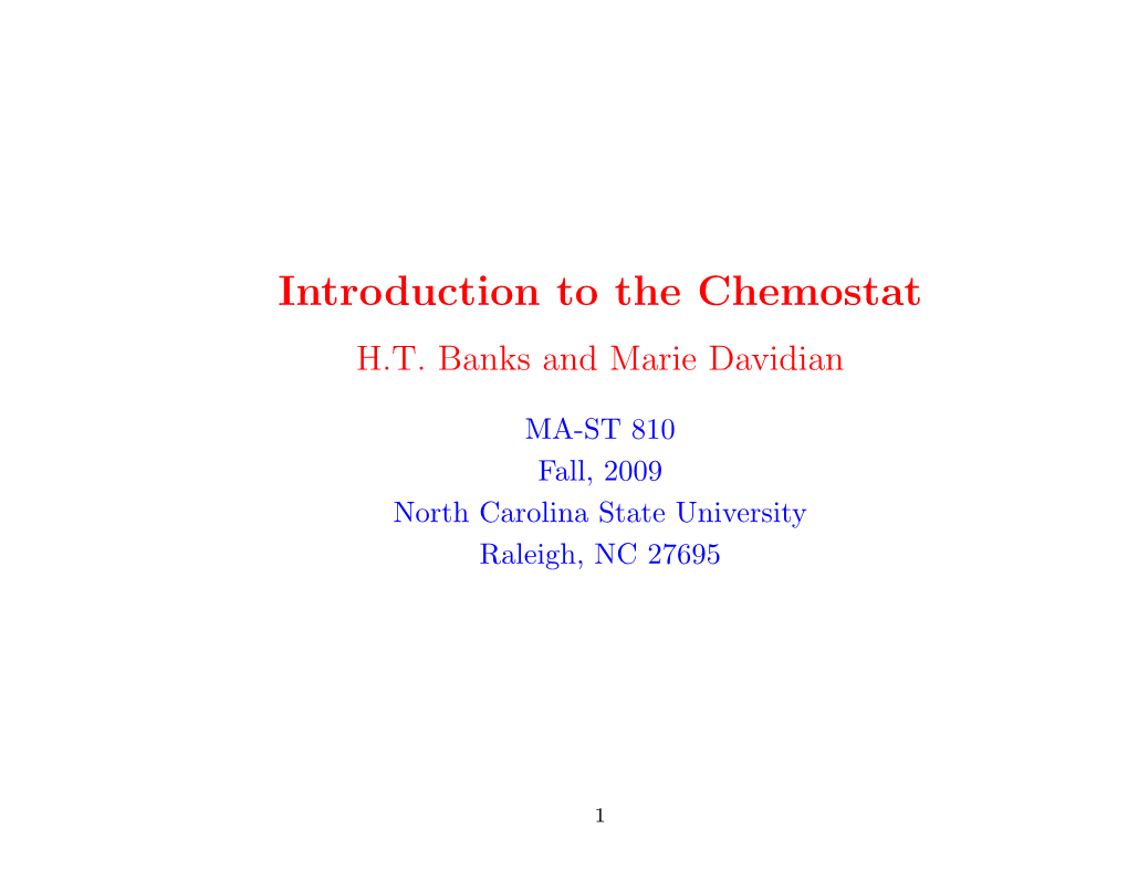 Introduction to the Chemostat H.T