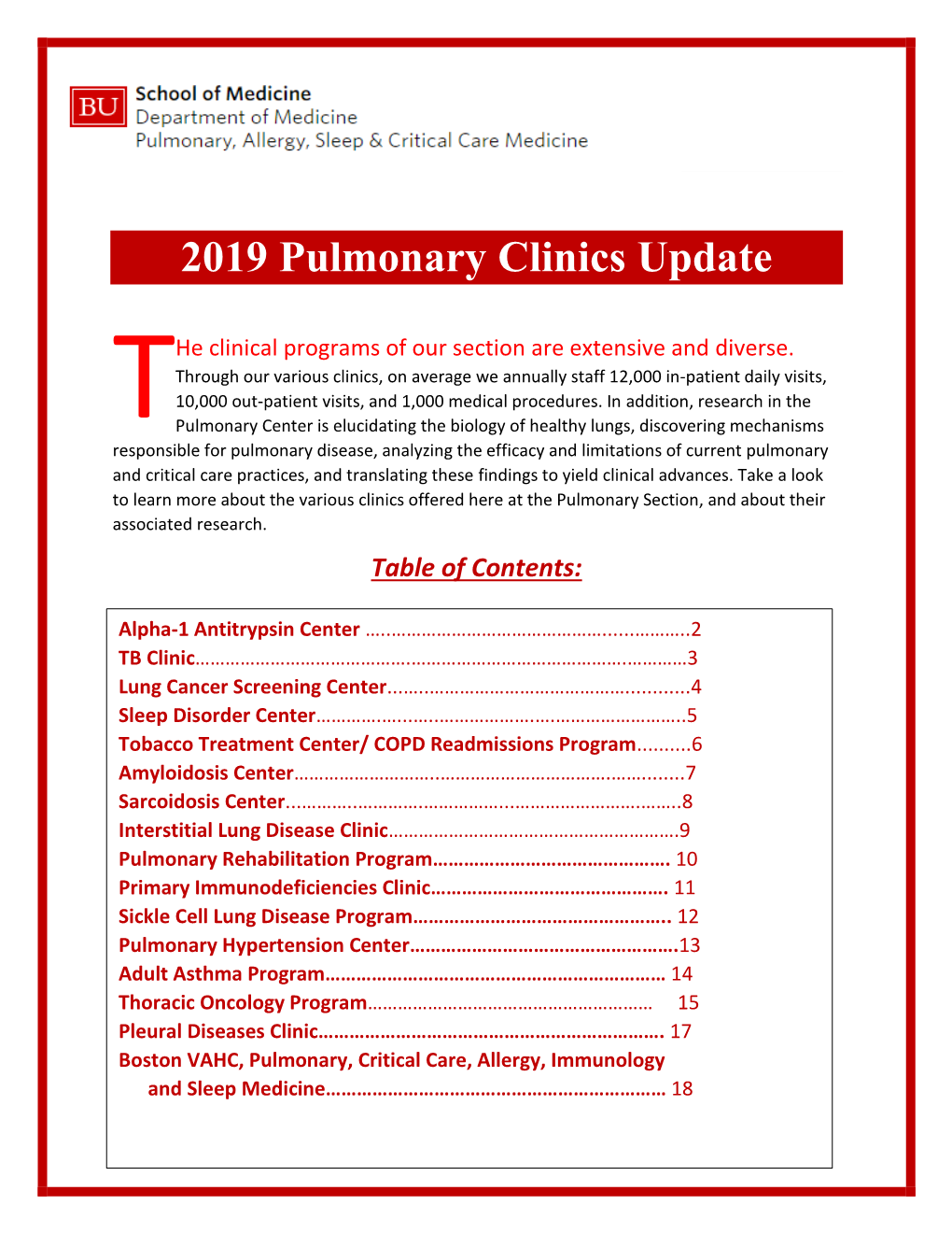 2019 Pulmonary Clinics Update