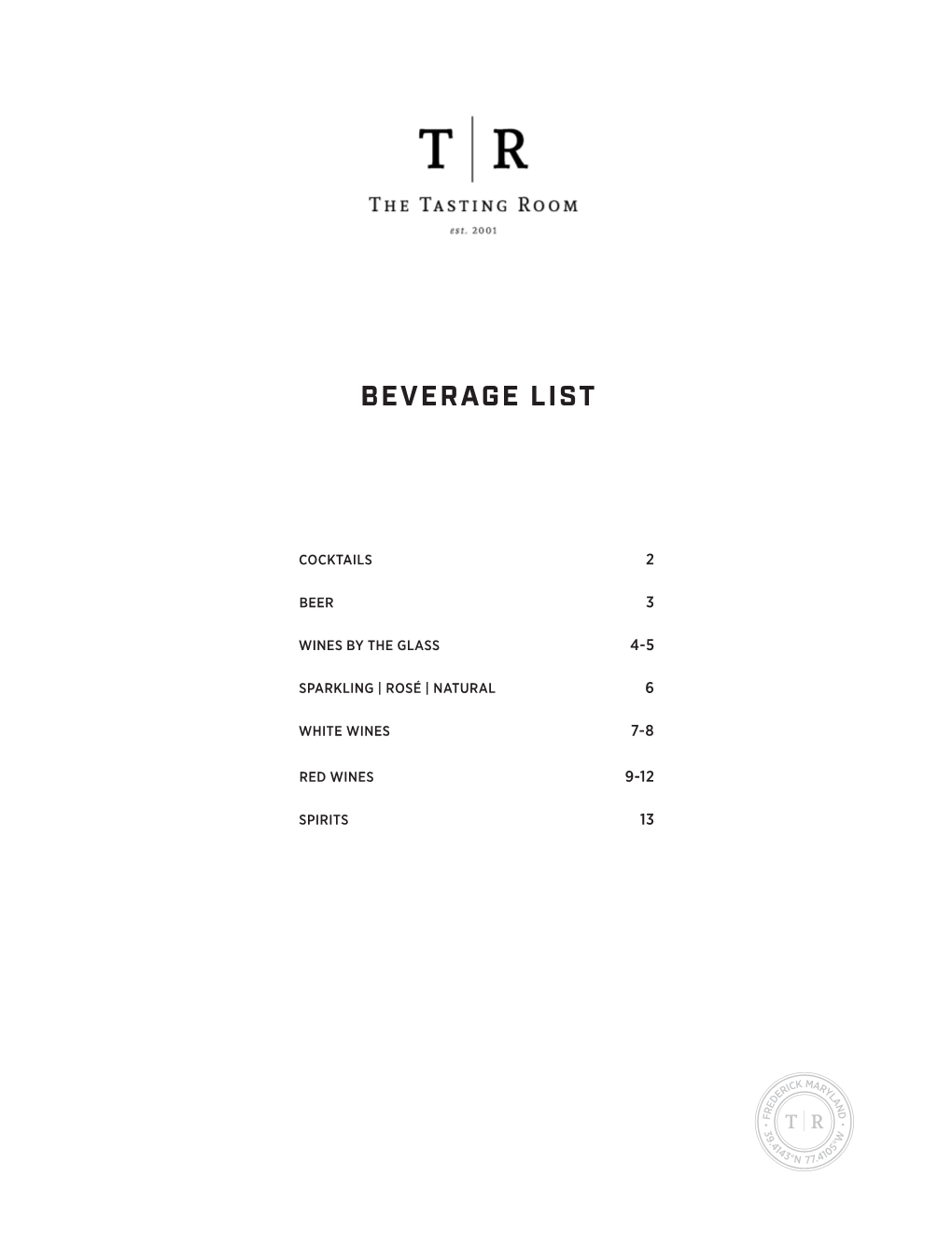 Beverage List