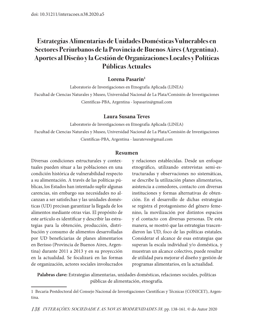 Estrategias Alimentarias De Unidades Domésticas Vulnerables En Sectores Periurbanos De La Provincia De Buenos Aires (Argentina)