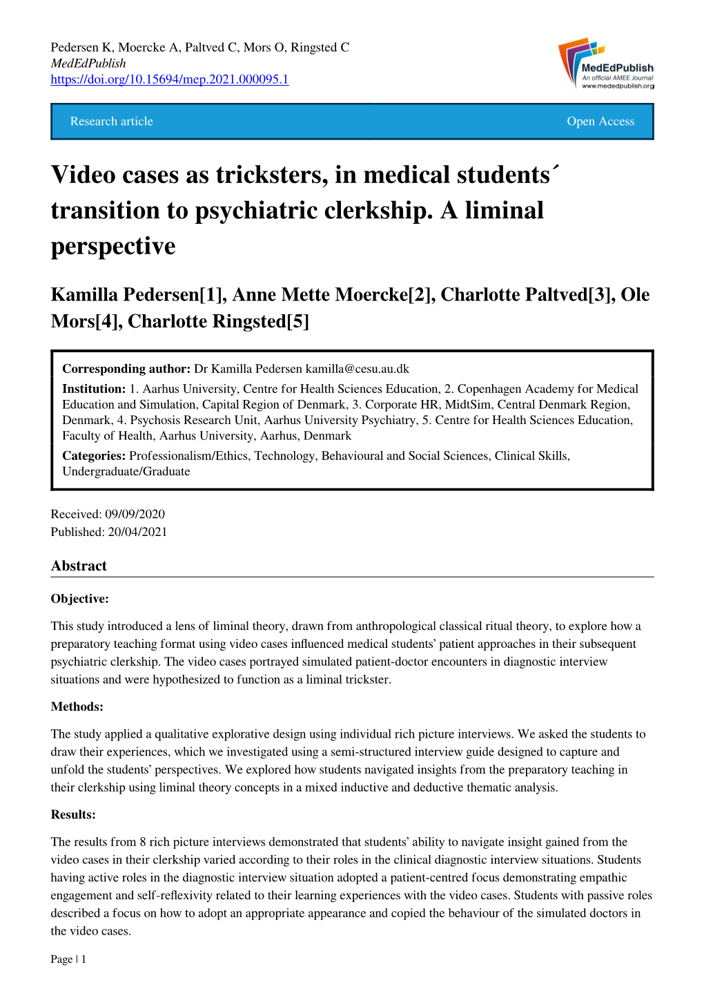 Video Cases As Tricksters, in Medical Students´ Transition to Psychiatric Clerkship