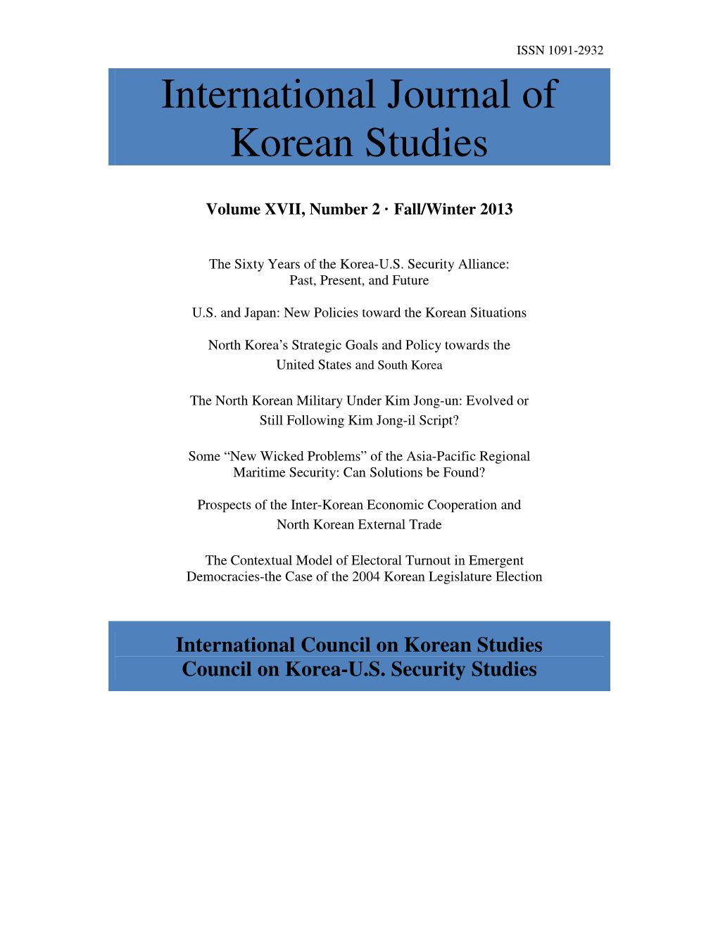 International Journal of KOREAN STUDIES