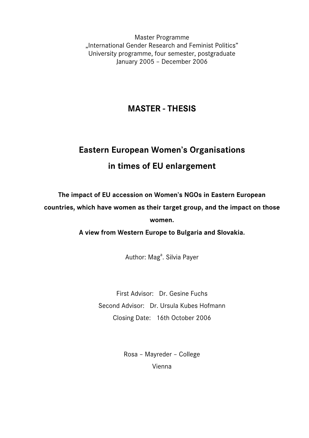 Women's Ngos in Eastern EU