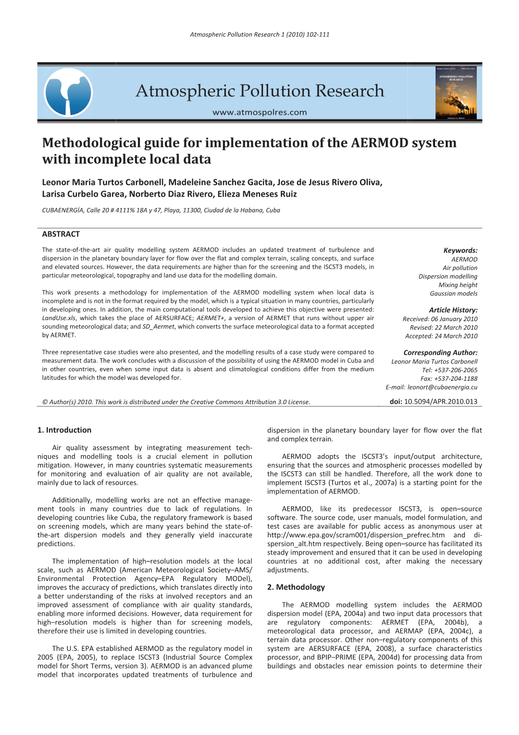 Methodological Guide for Implementation of the AERMOD System with Incomplete Local Data