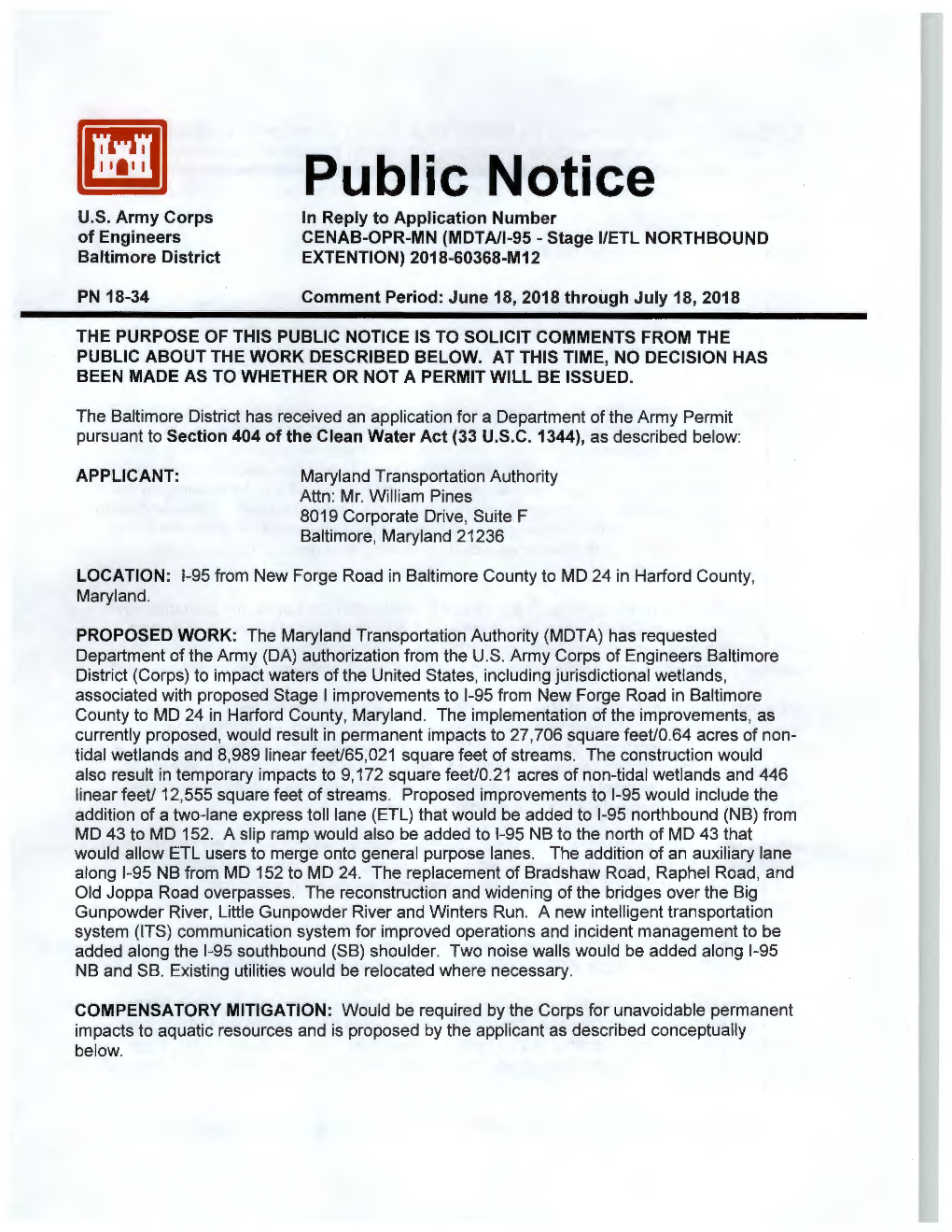 US Army Corps of Engineers Public Notice 06-18-2018