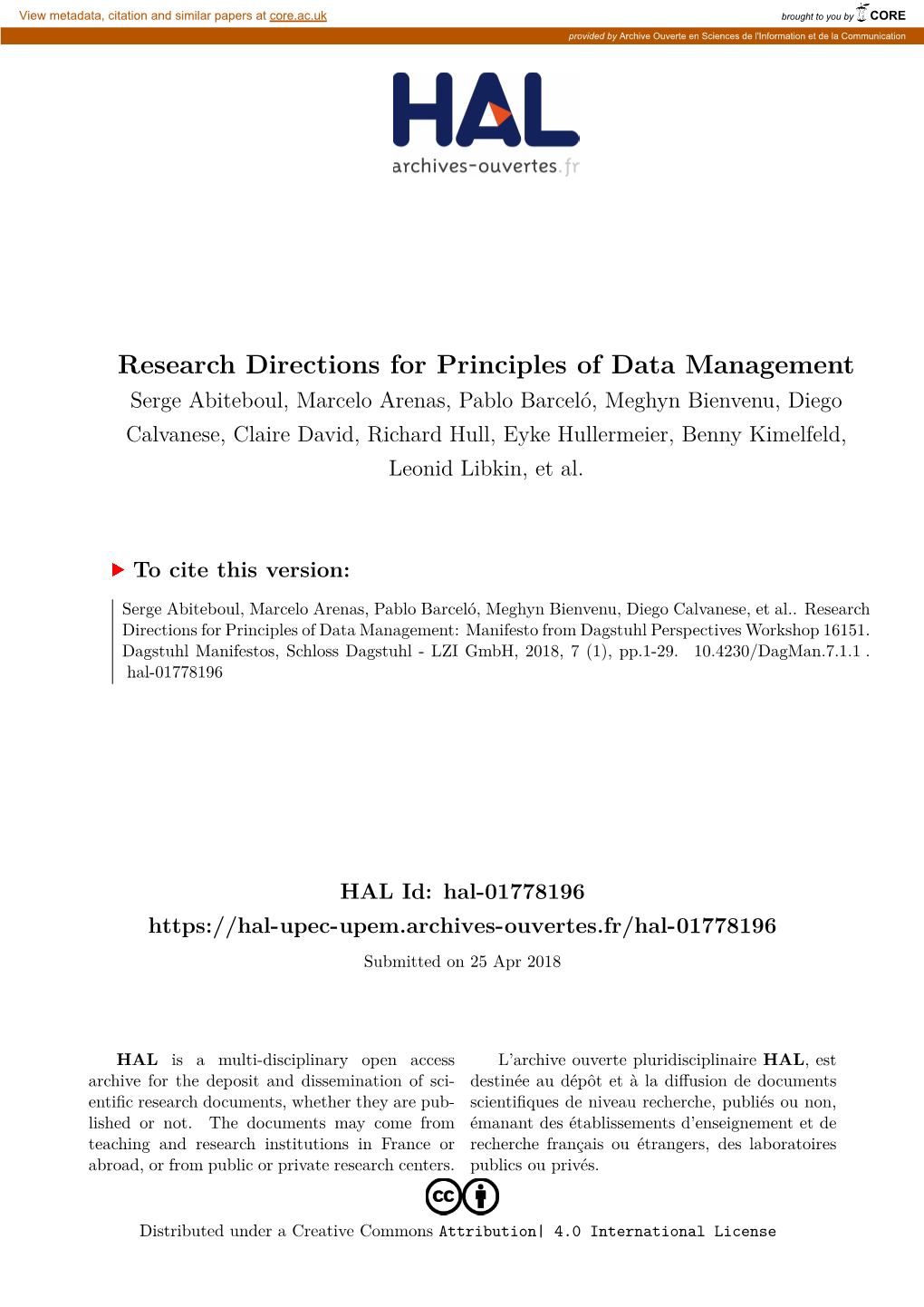 Research Directions for Principles of Data Management