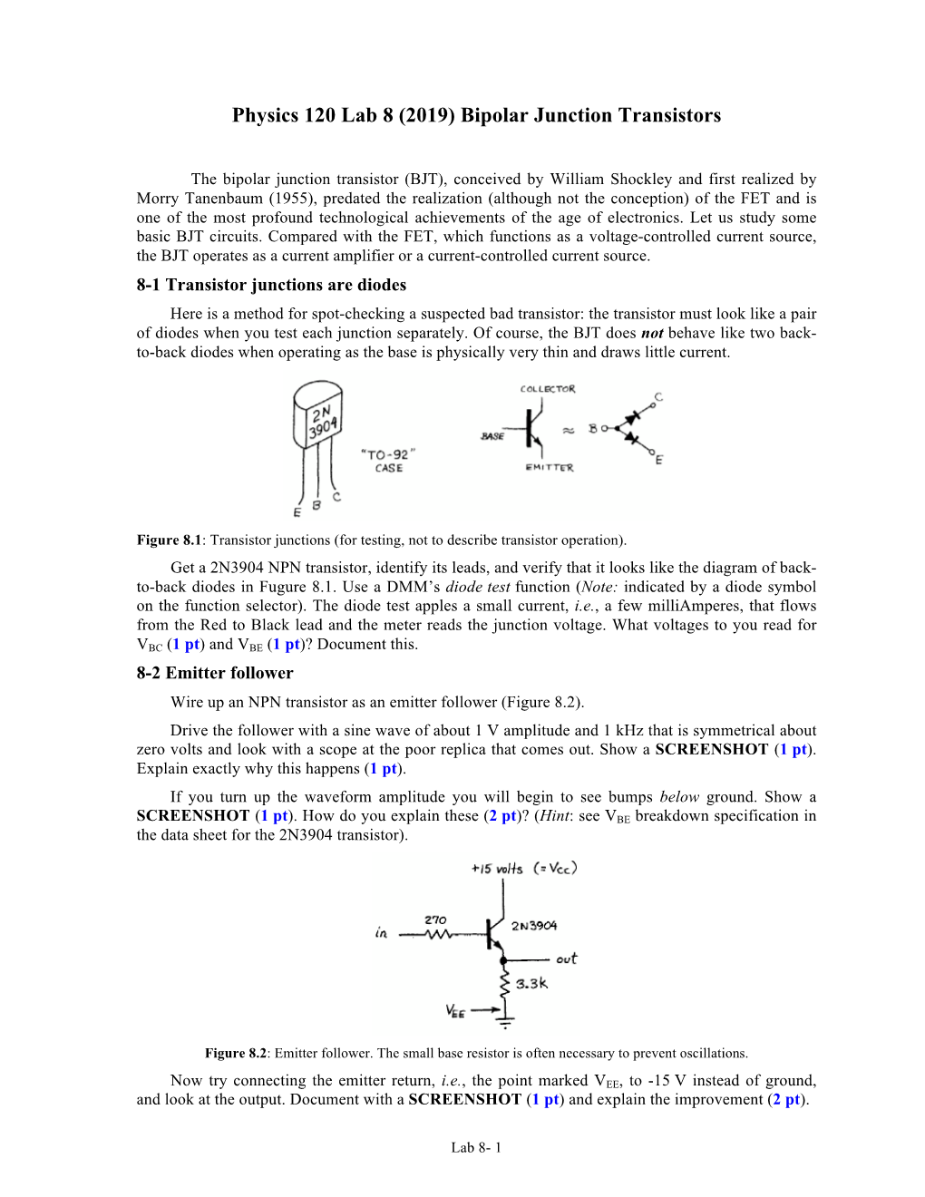 Physics 120 Lab 8 (2019) Bipolar Junction Transistors