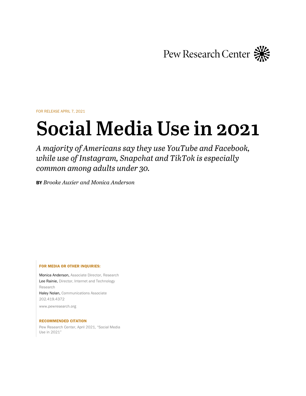 Social Media Use in 2021