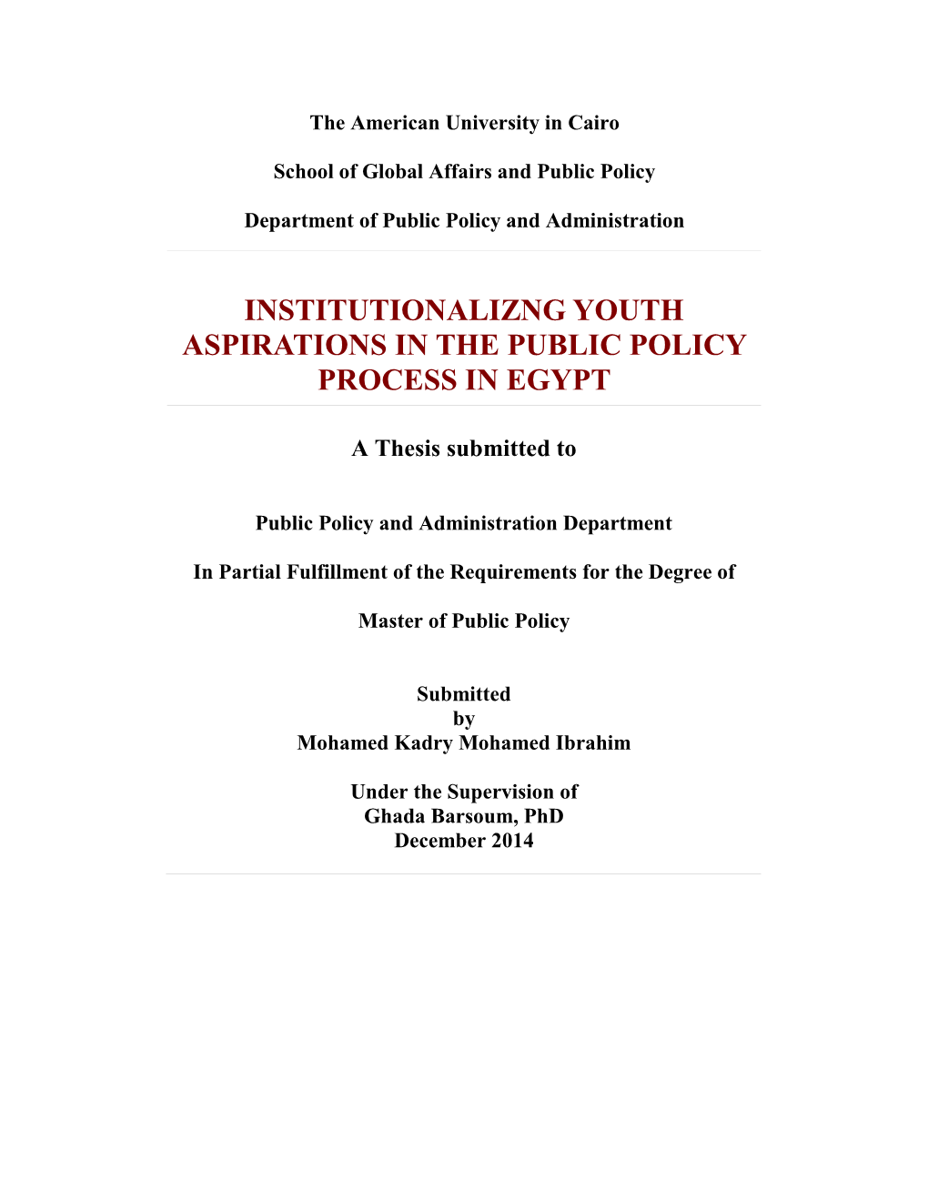 Institutionalizng Youth Aspirations in the Public Policy