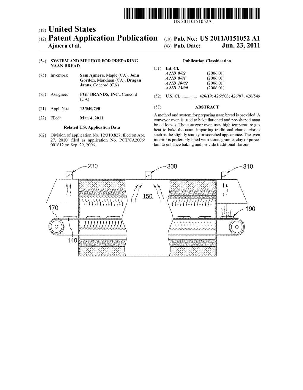 (12) Patent Application Publication (10) Pub. No.: US 2011/0151052 A1 Ajmera Et Al