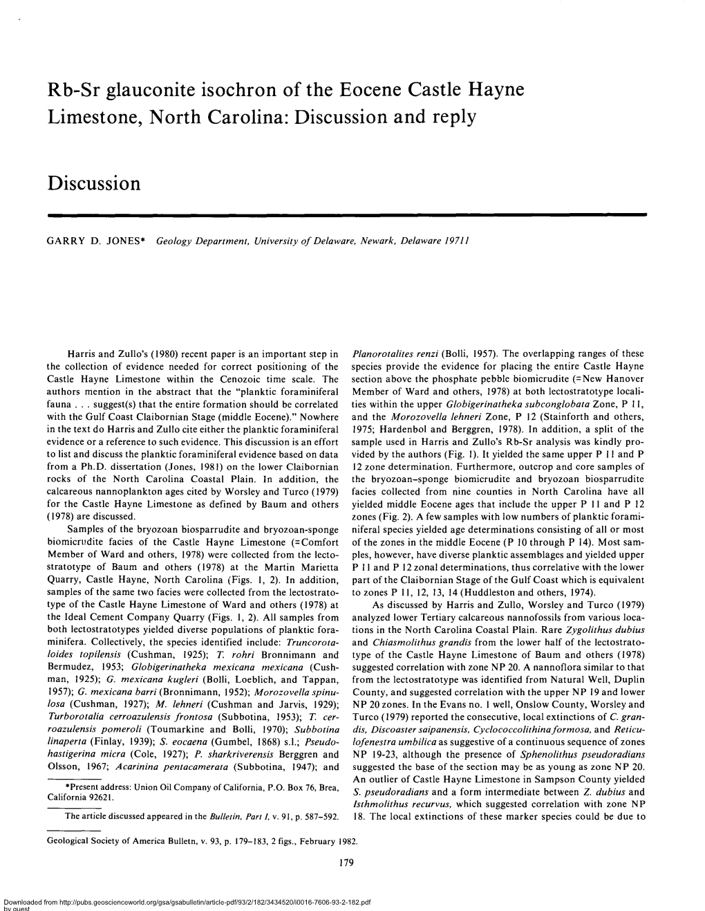 Rb-Sr Glauconite Isochron of the Eocene Castle Hayne Limestone, North Carolina: Discussion and Reply