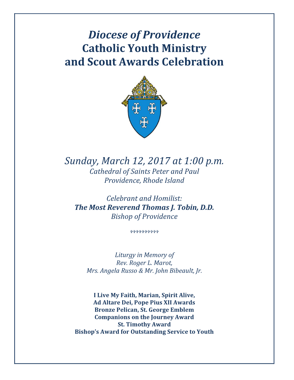 Diocese of Providence Catholic Youth Ministry and Scout Awards Celebration