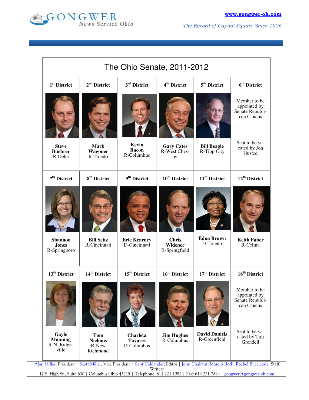 The Ohio Senate, 2011-2012