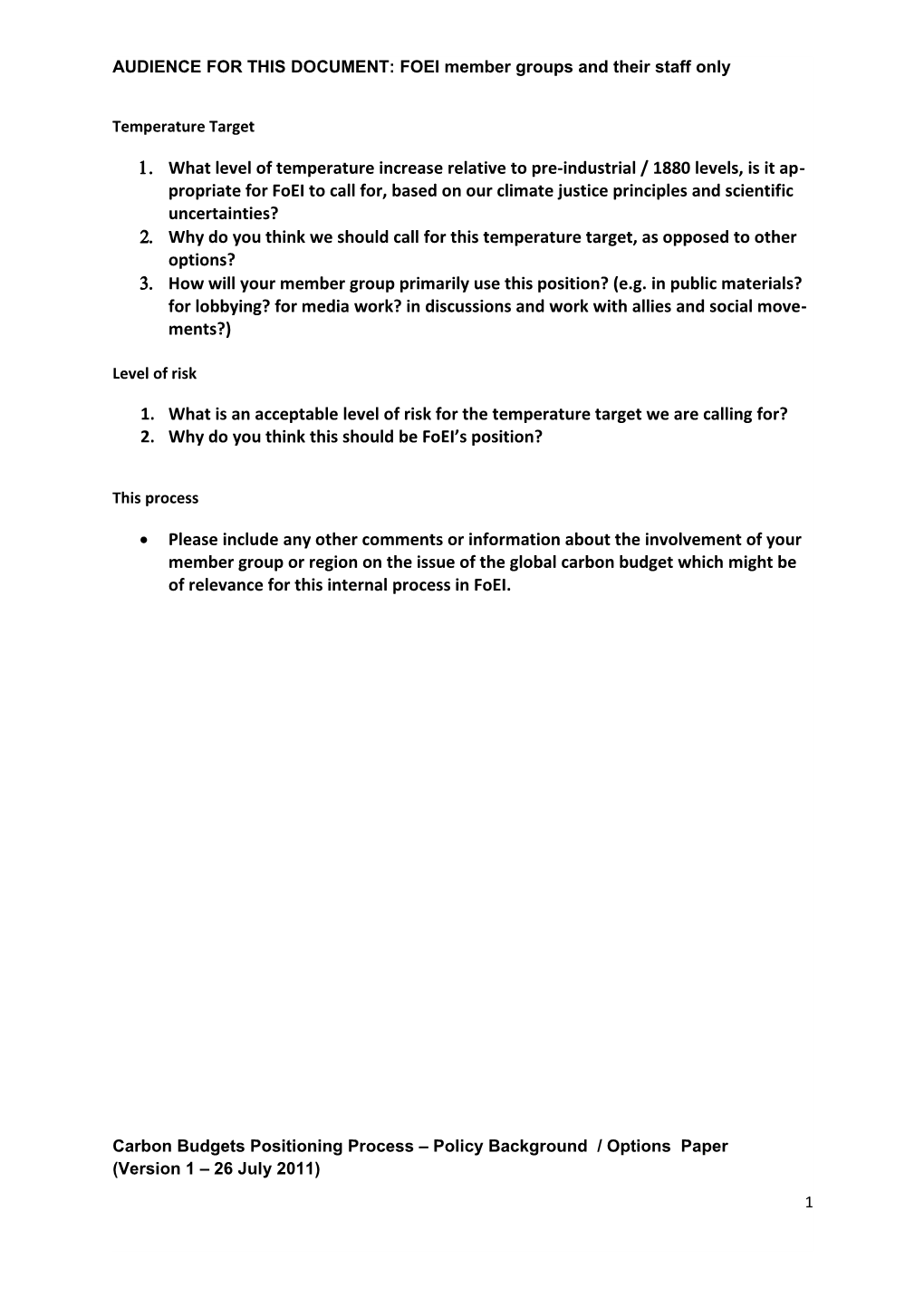 Carbon Budgets Positioning - Policy Background