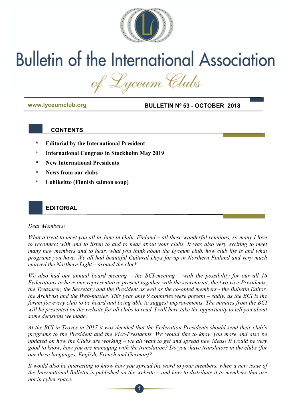 2018 October International Bulletin