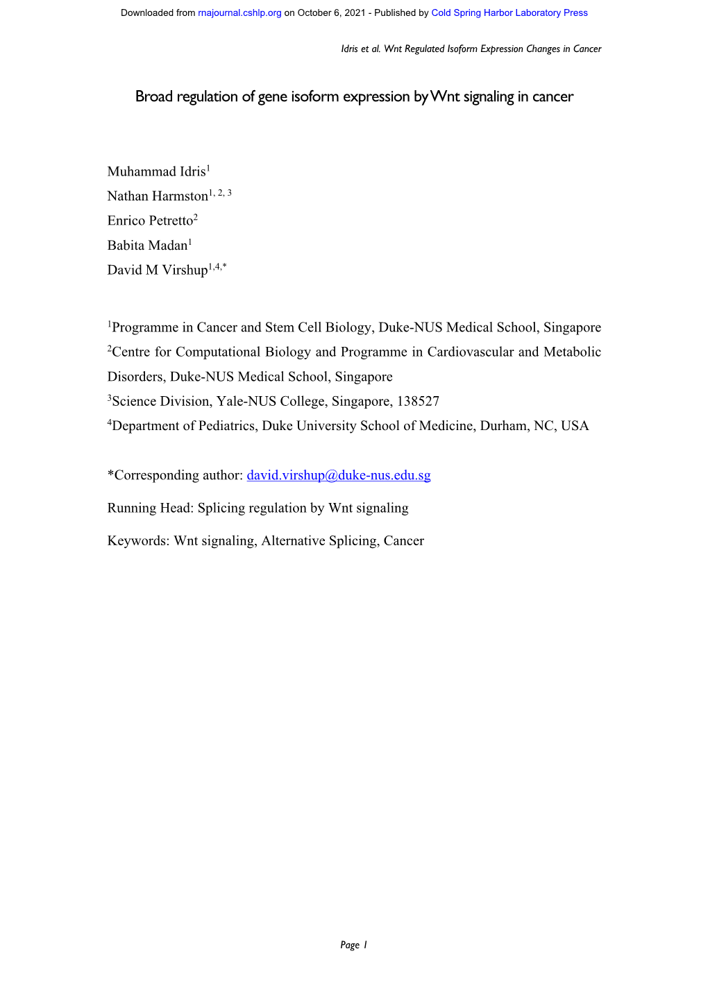 Broad Regulation of Gene Isoform Expression by Wnt Signaling in Cancer