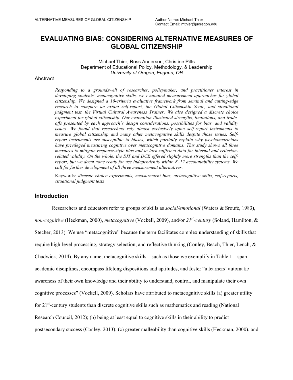 Considering Alternative Measures of Global Citizenship