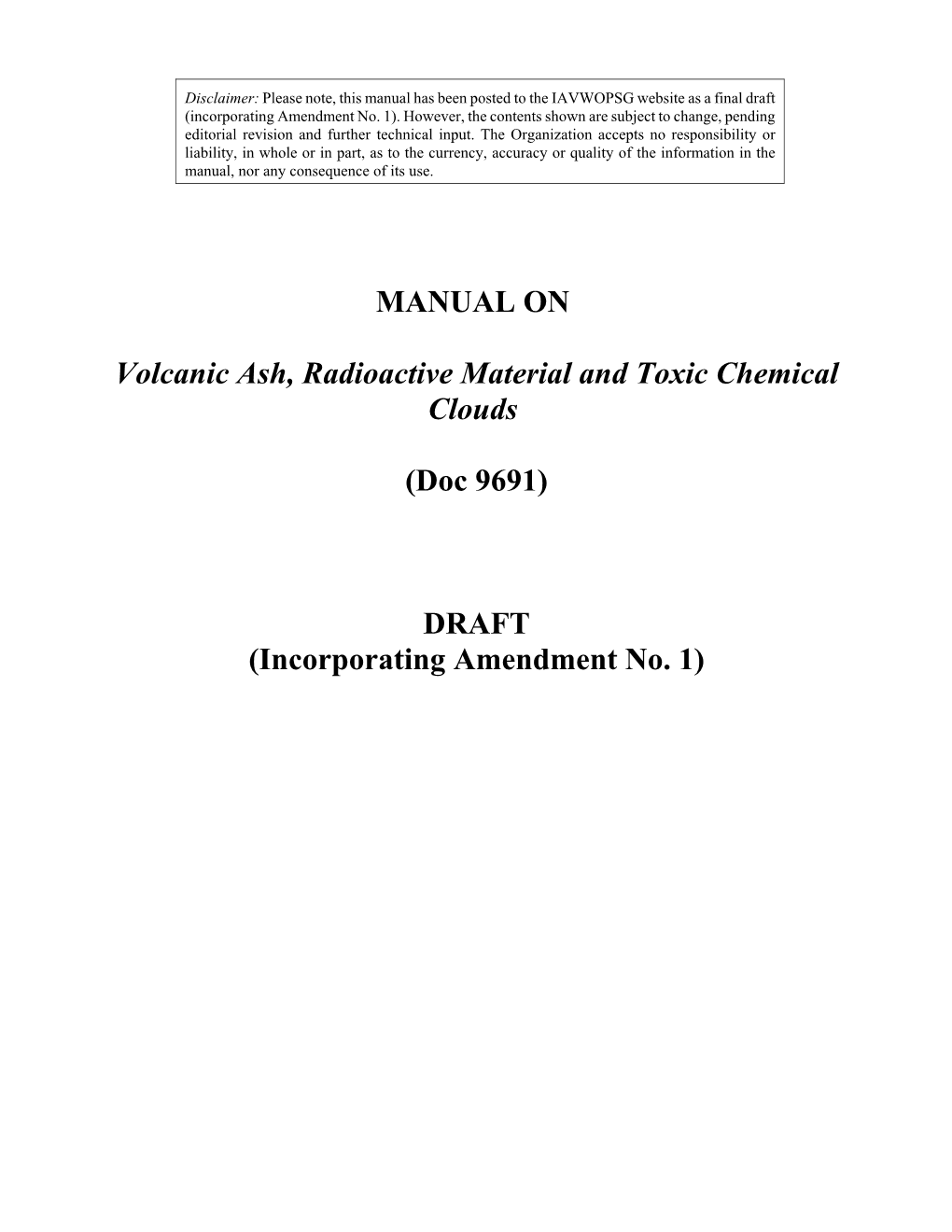 MANUAL on Volcanic Ash, Radioactive Material and Toxic