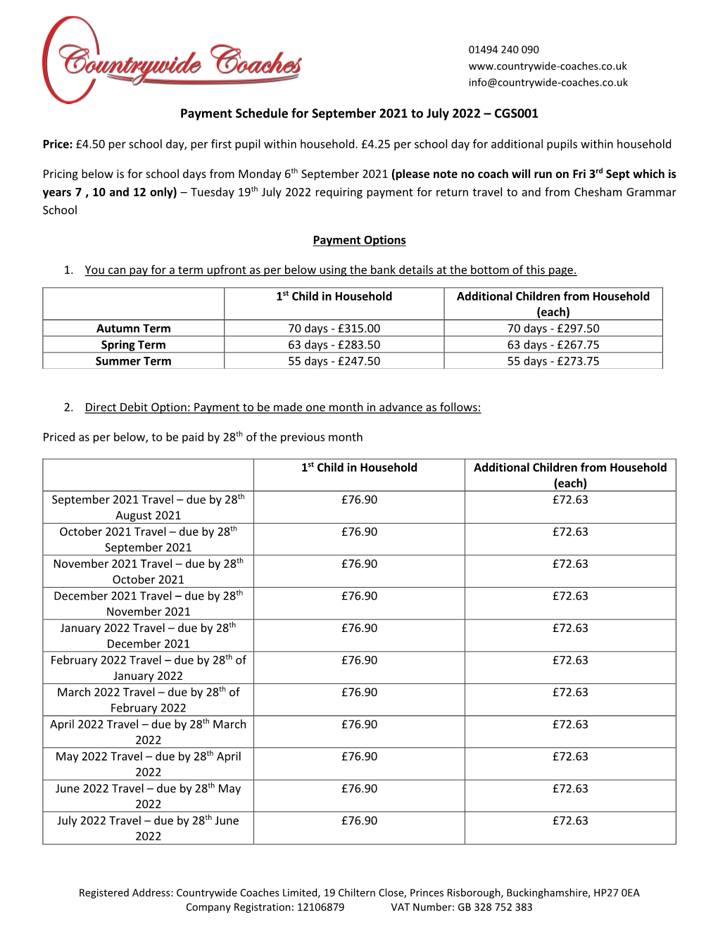 Payment Schedule for September 2021 to July 2022 – CGS001