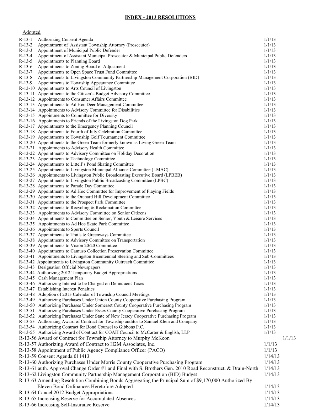 Index - 2013 Resolutions